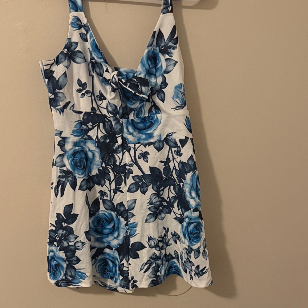 Floral Blue and White Women's Romper